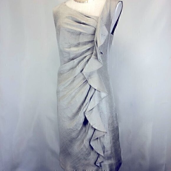 Suzi Chin for Maggy Boutique Sequin Ruffle Silver/Gray Metallic Evening Dress 6 - Picture 4 of 10